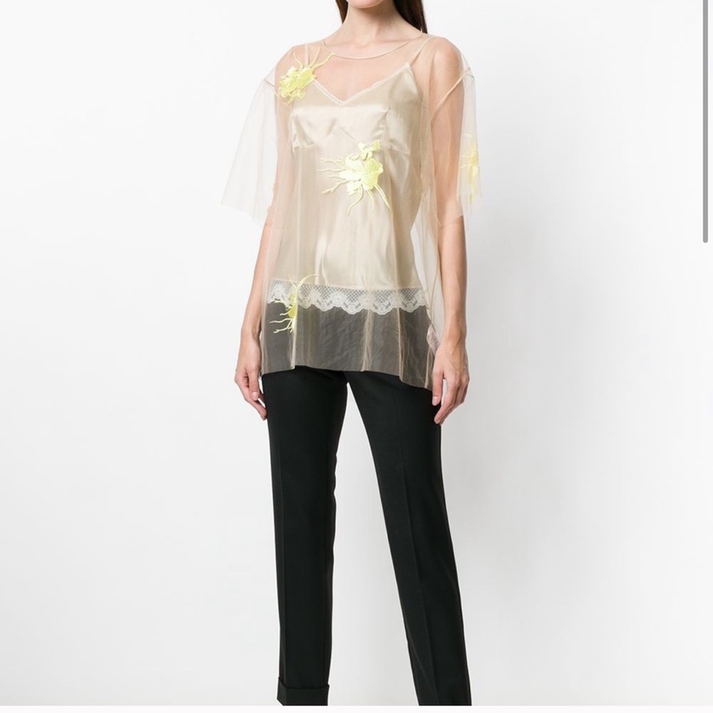 Helmut Lang gold orchid embroidered top L
